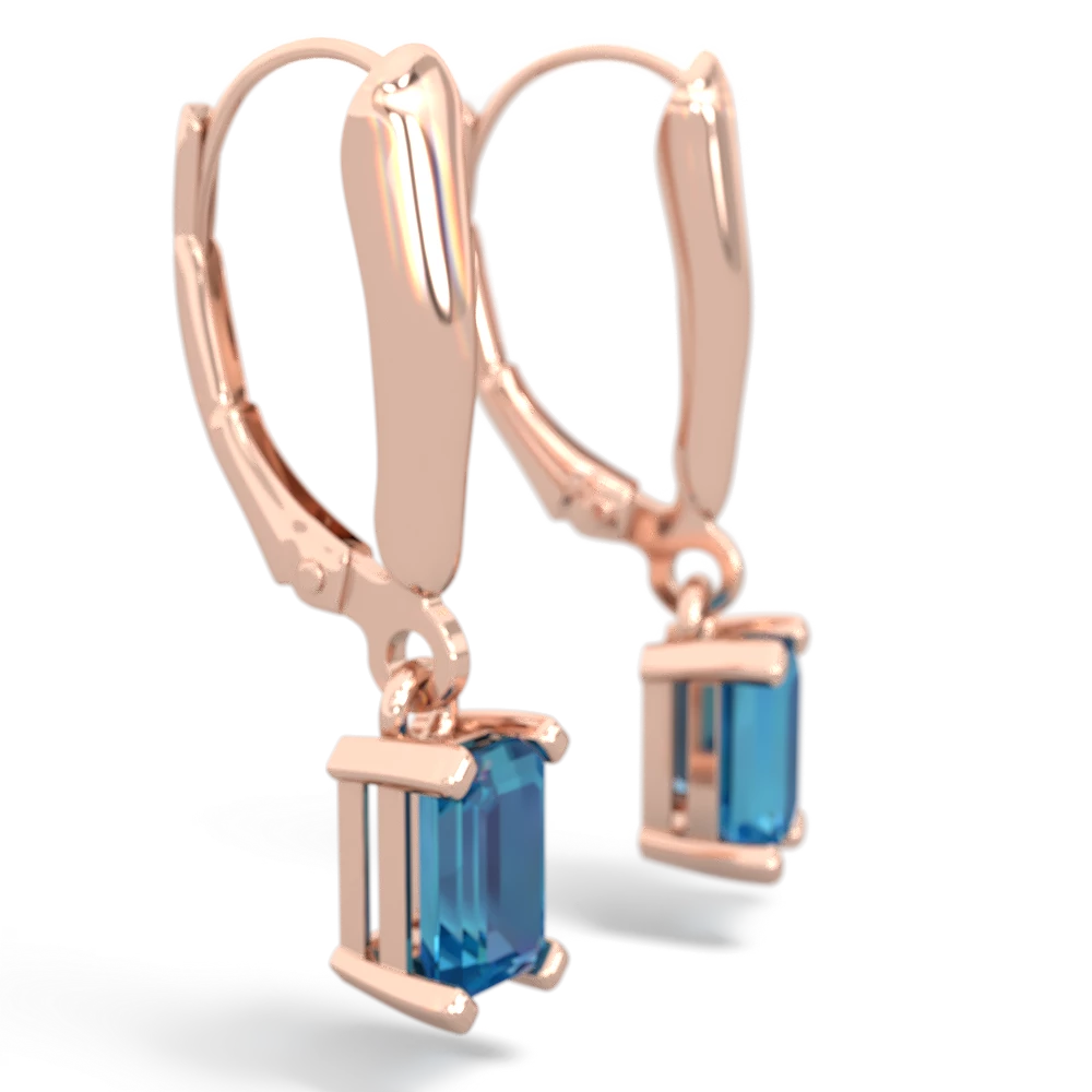 London Topaz 6X4mm Emerald-Cut Lever Back 14K Rose Gold earrings E2855