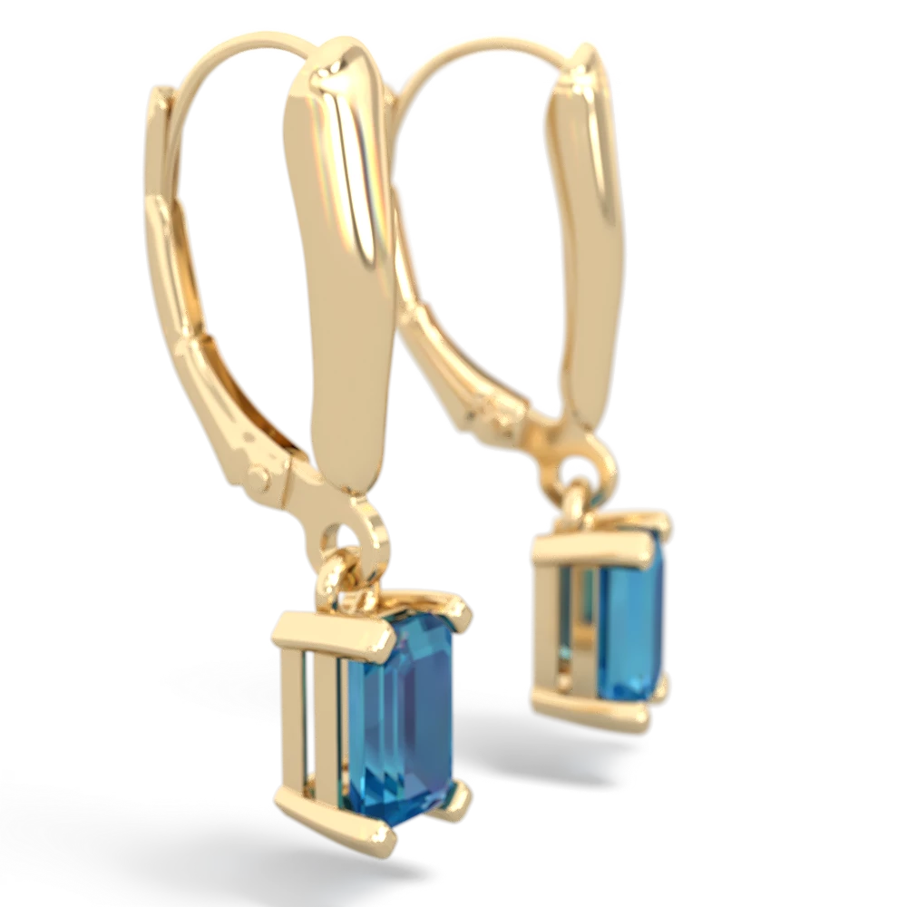 London Topaz 6X4mm Emerald-Cut Lever Back 14K Yellow Gold earrings E2855