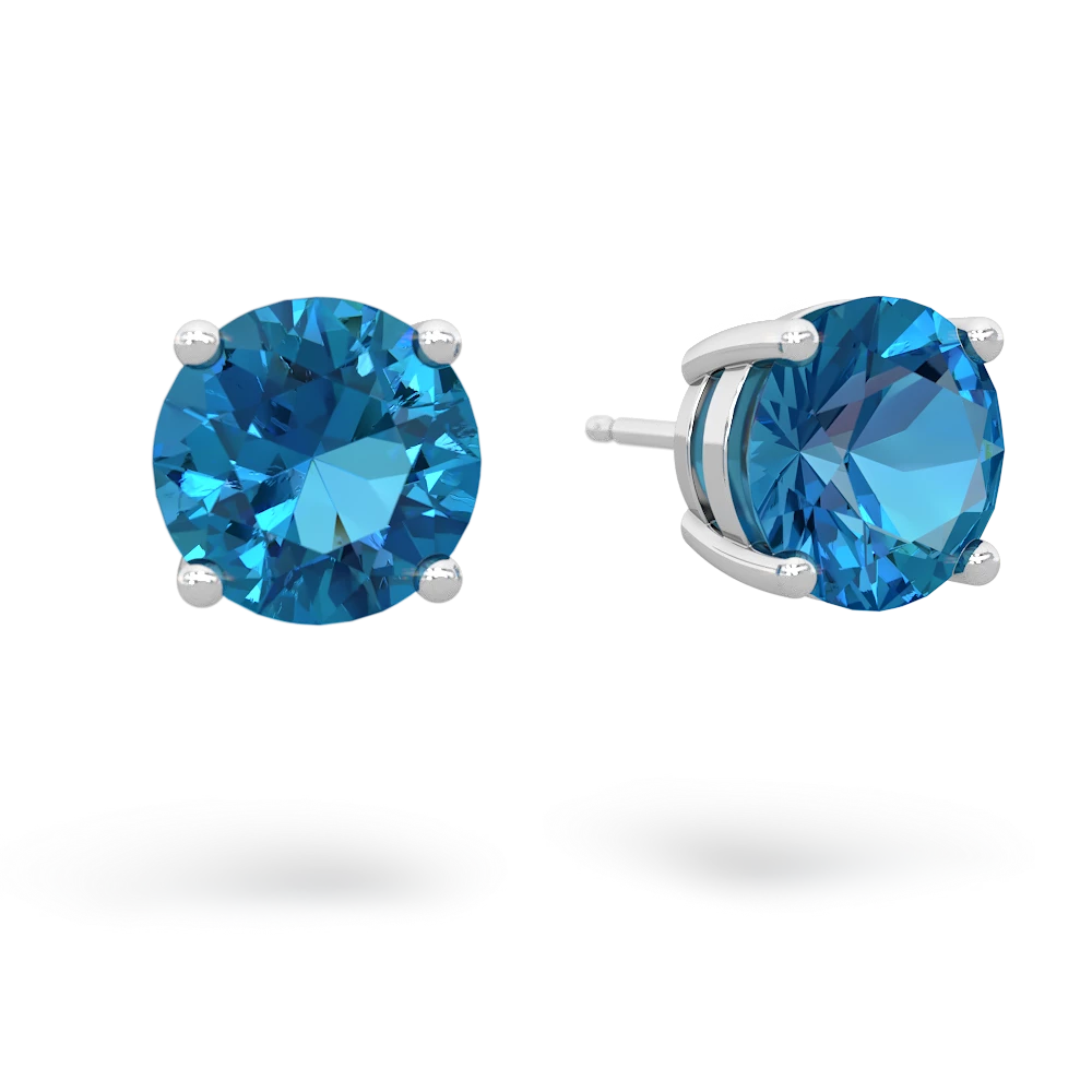 London Topaz 8Mm Round Stud 14K White Gold earrings E1788