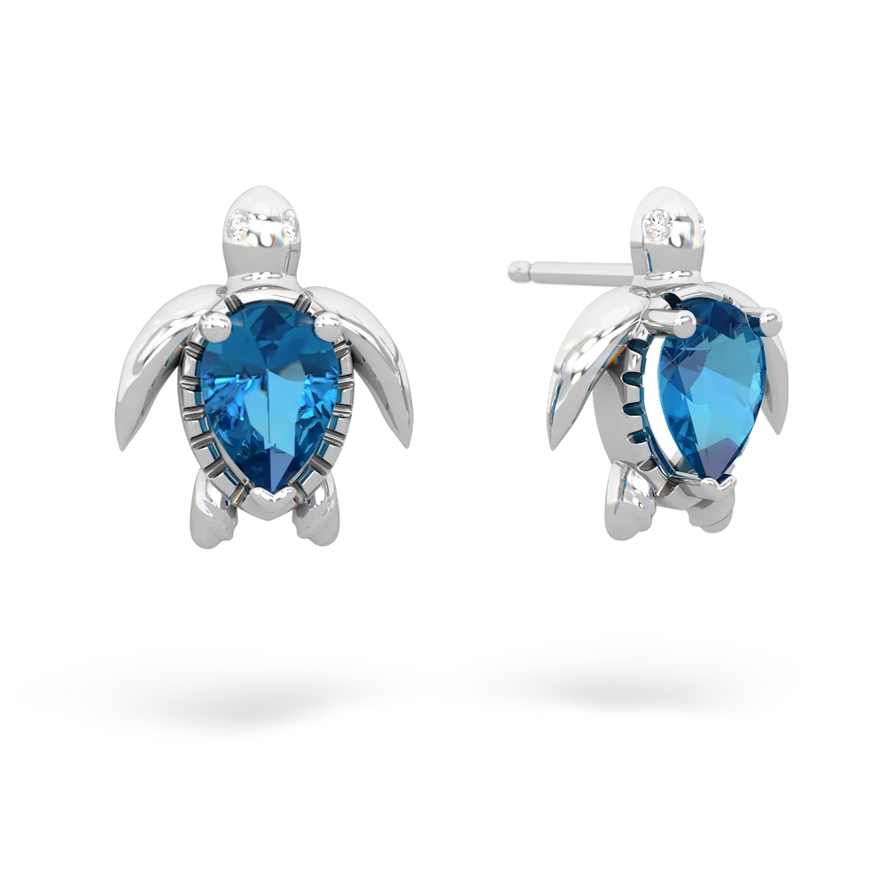 London Topaz Baby Sea Turtle 14K White Gold earrings E5241