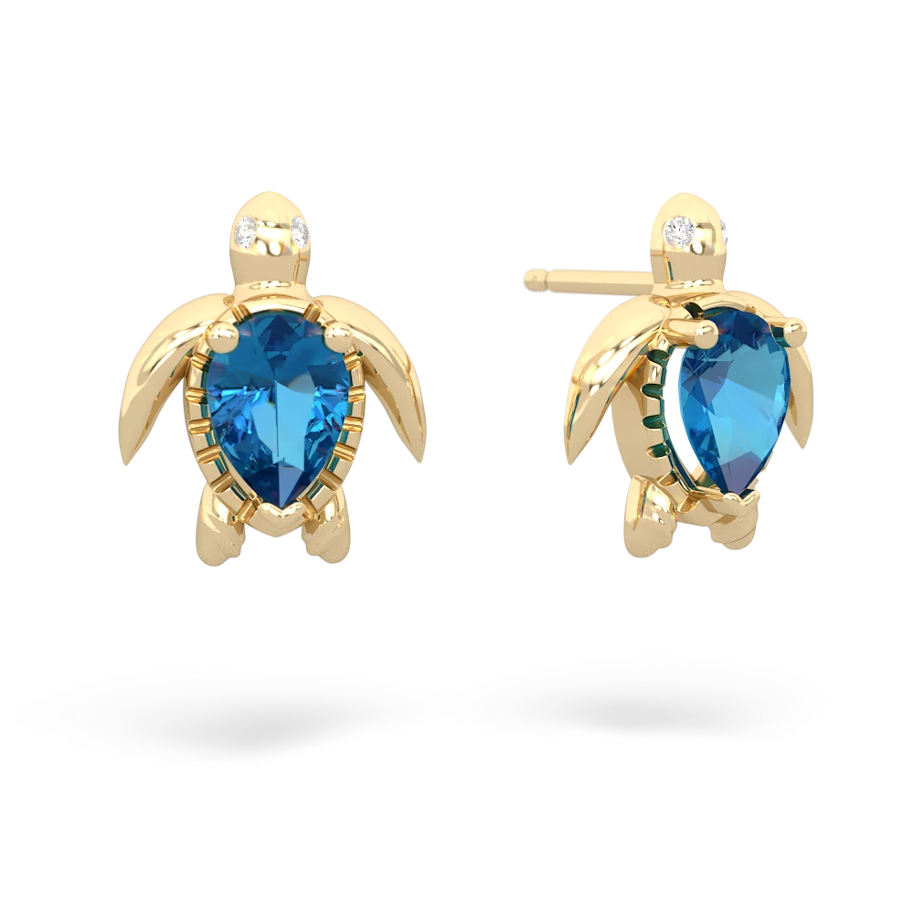 London Topaz Baby Sea Turtle 14K Yellow Gold earrings E5241