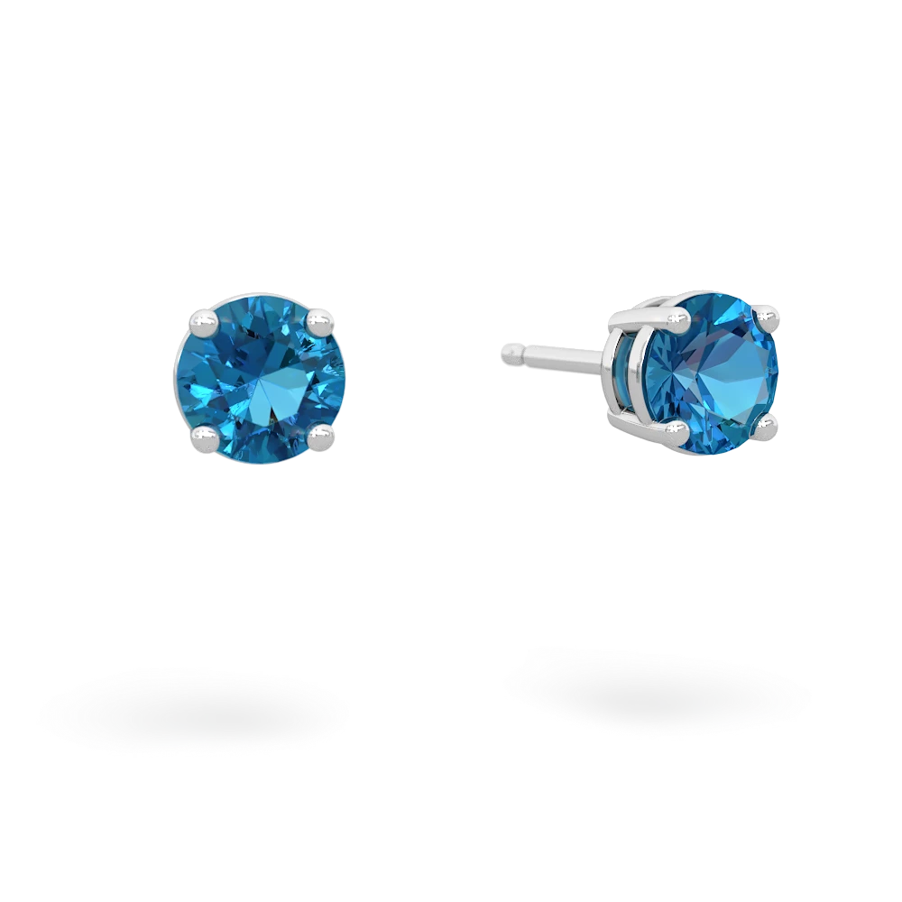 London Topaz 5Mm Round Stud 14K White Gold earrings E1785