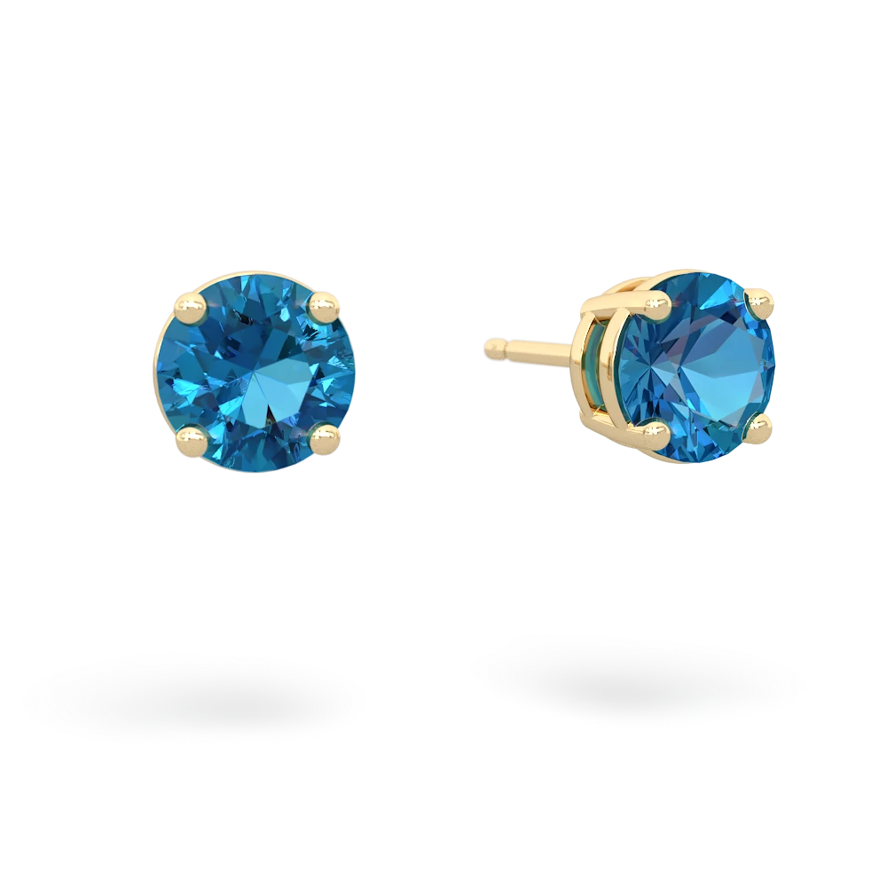 London Topaz 6Mm Round Stud 14K Yellow Gold earrings E1786