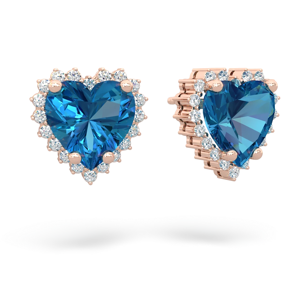 London Topaz Sparkling Halo Heart 14K Rose Gold earrings E0391