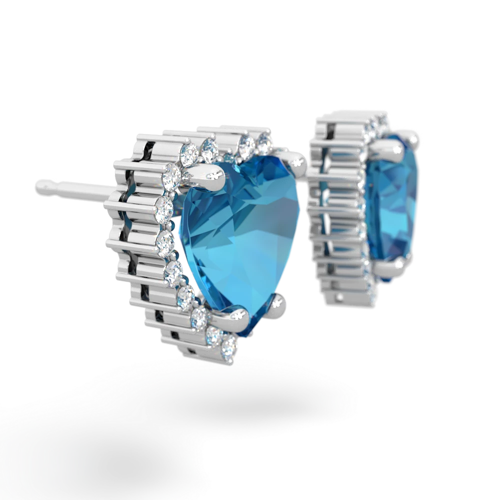 London Topaz Sparkling Halo Heart 14K White Gold earrings E0391