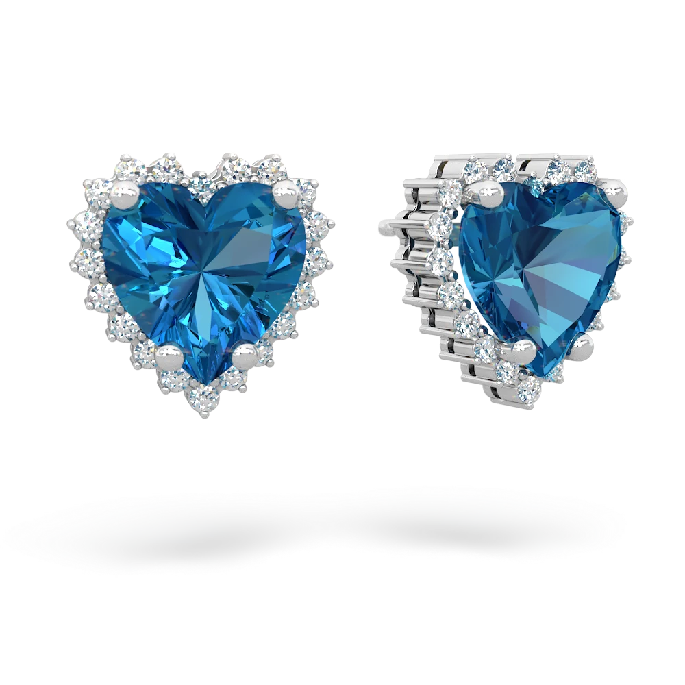 London Topaz Sparkling Halo Heart 14K White Gold earrings E0391