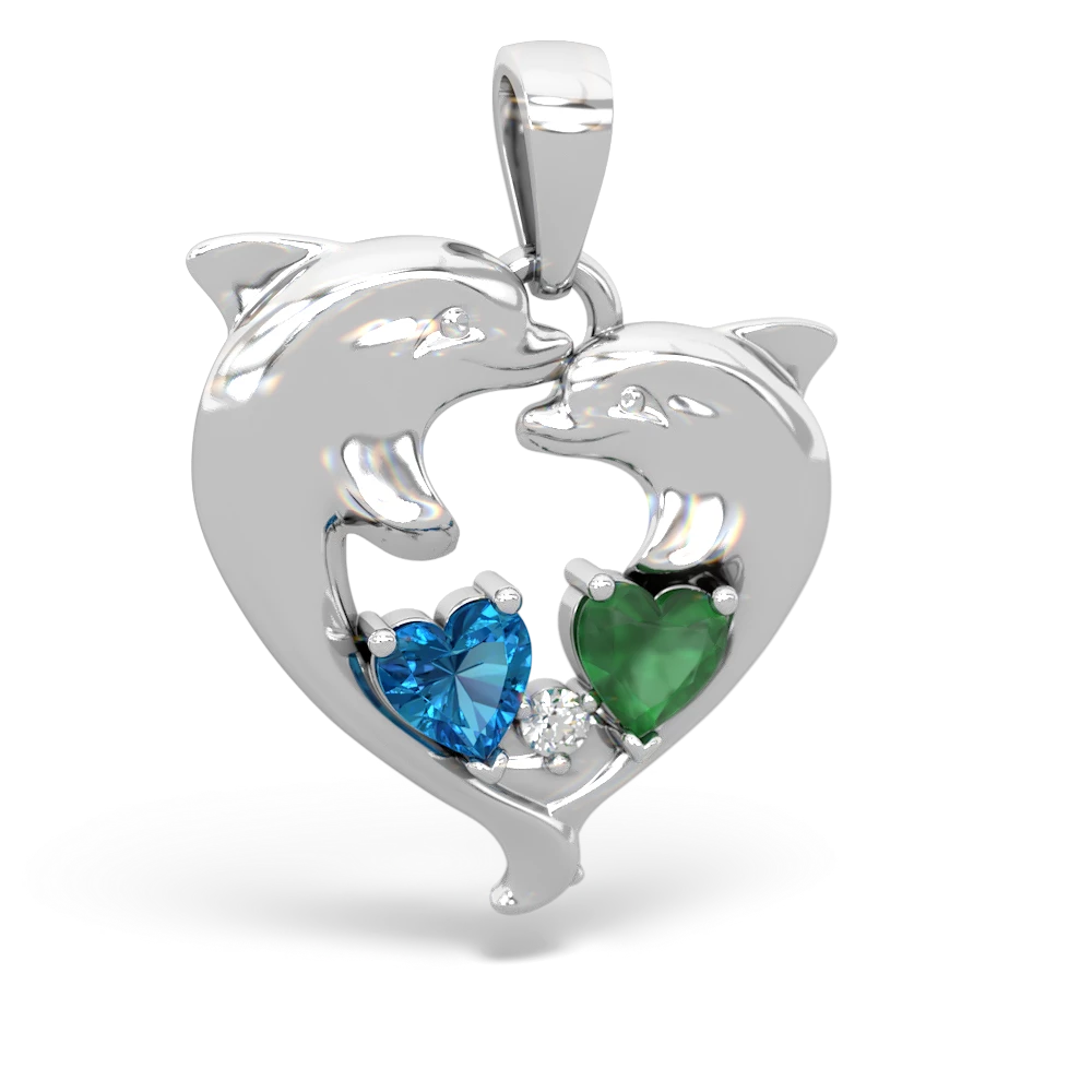 London Topaz Dolphin Heart 14K White Gold pendant P5820