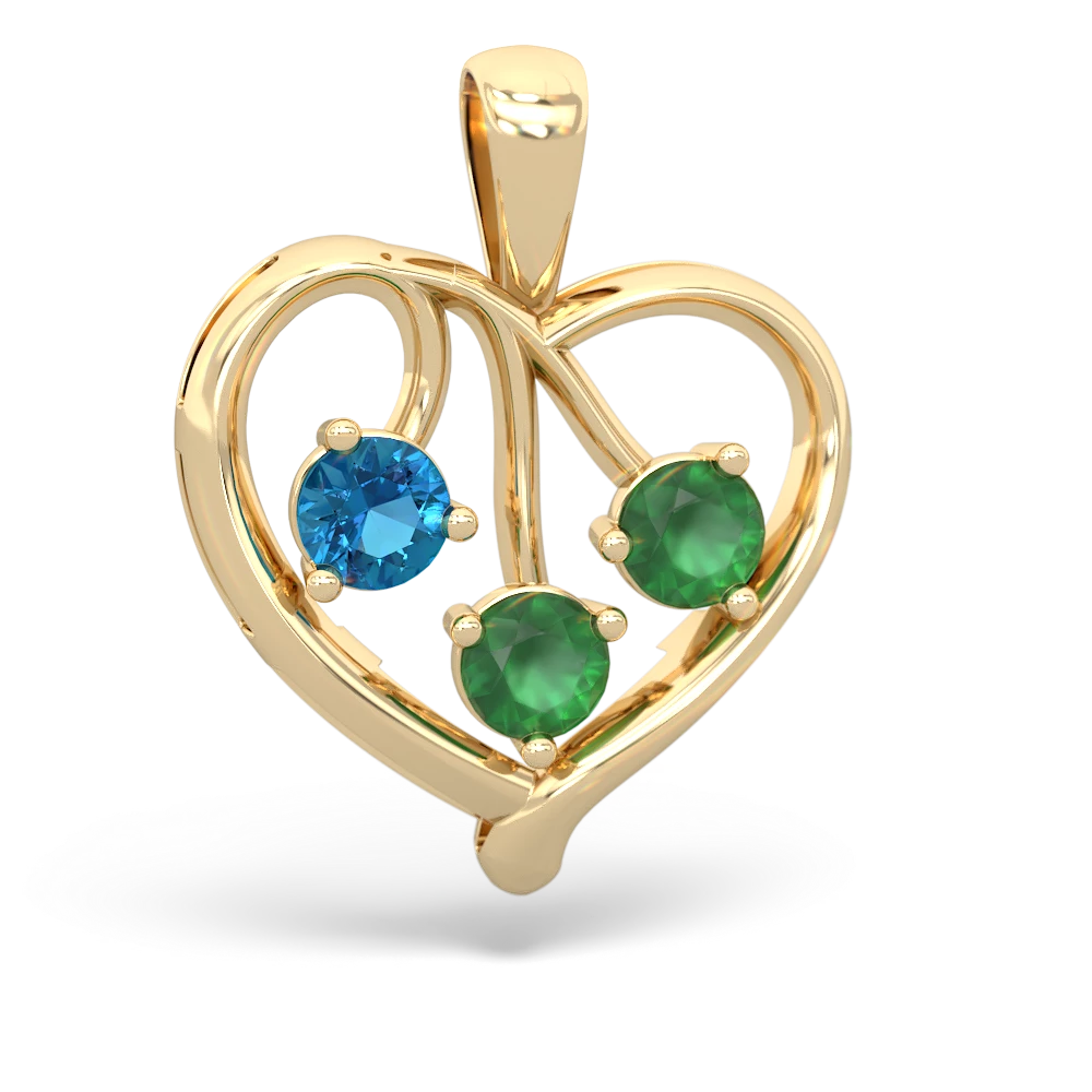 London Topaz Glowing Heart 14K Yellow Gold pendant P2233