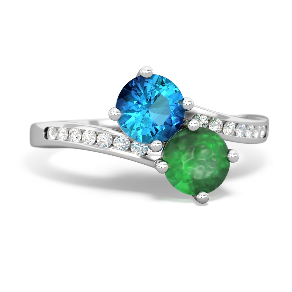 London Topaz Channel Set Two Stone 14K White Gold ring R5303