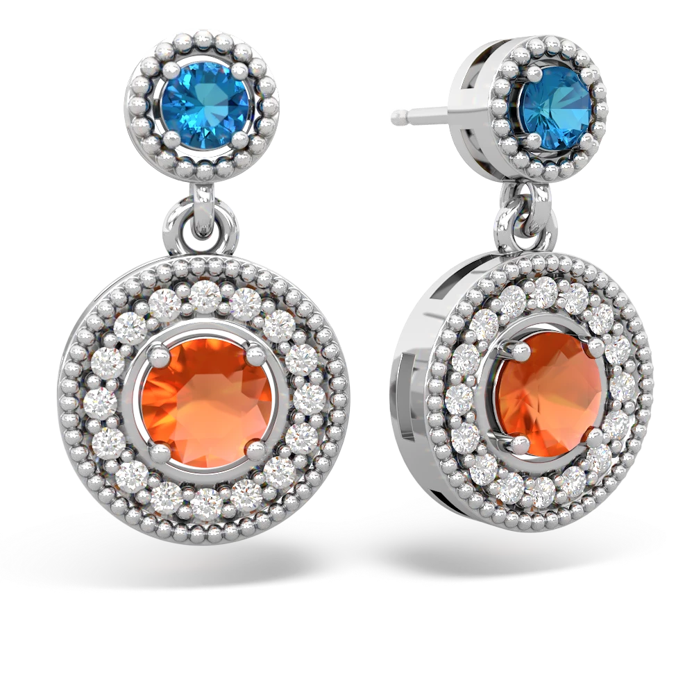 London Topaz Halo Dangle 14K White Gold earrings E5319