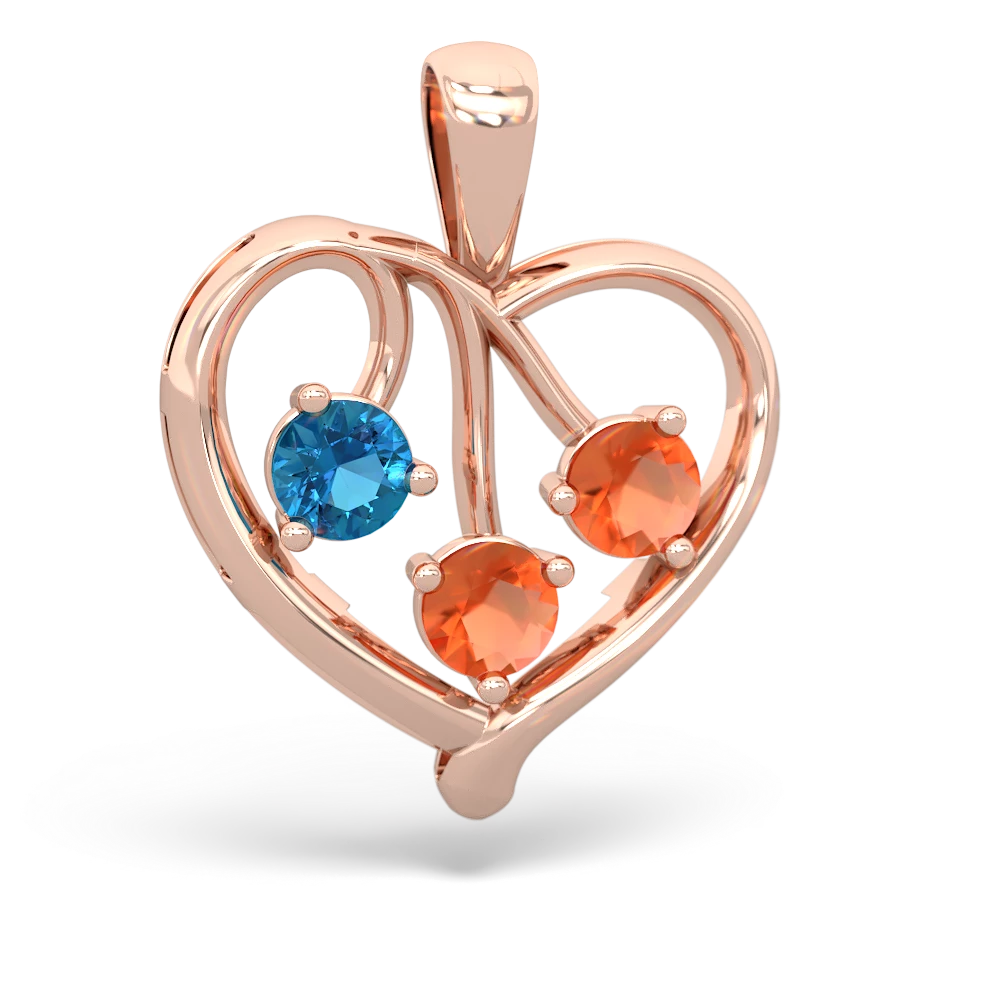 London Topaz Glowing Heart 14K Rose Gold pendant P2233