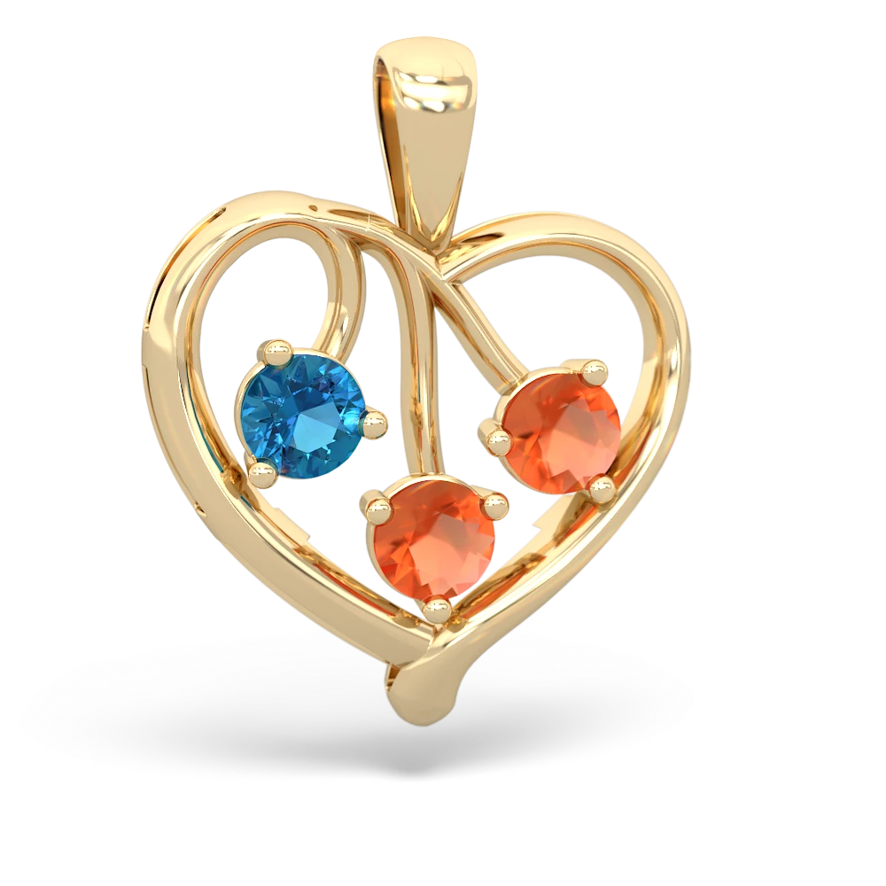 London Topaz Glowing Heart 14K Yellow Gold pendant P2233