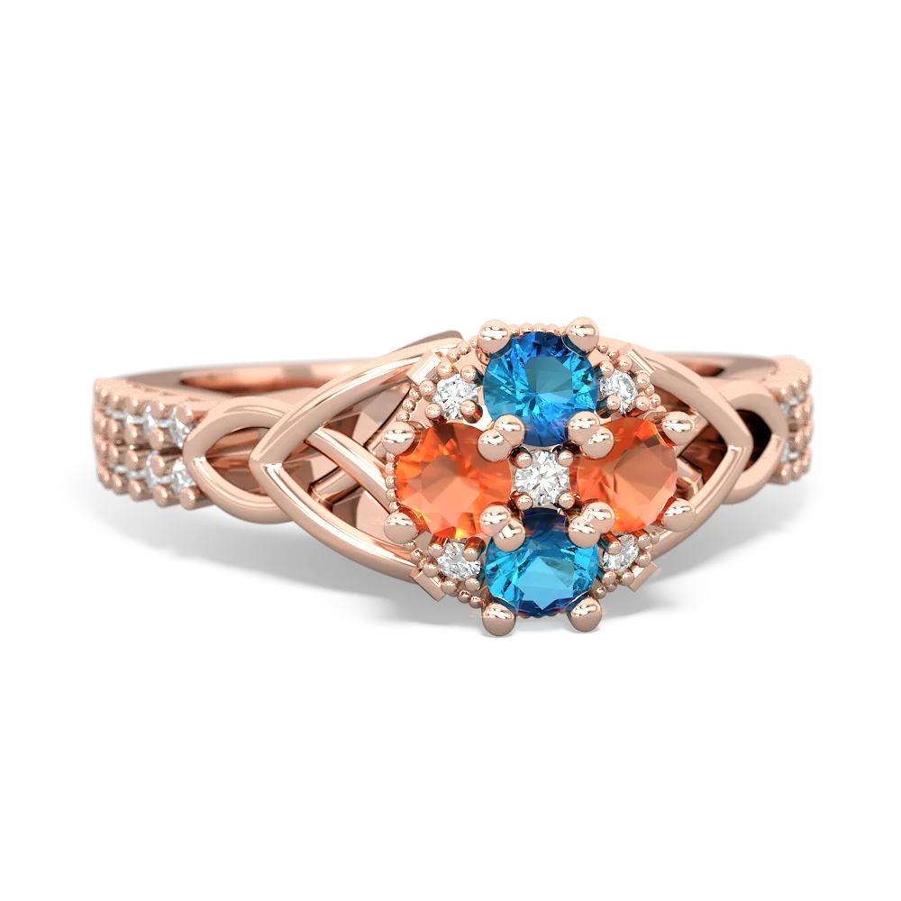 London Topaz Celtic Knot Cluster Engagement 14K Rose Gold ring R26443RD