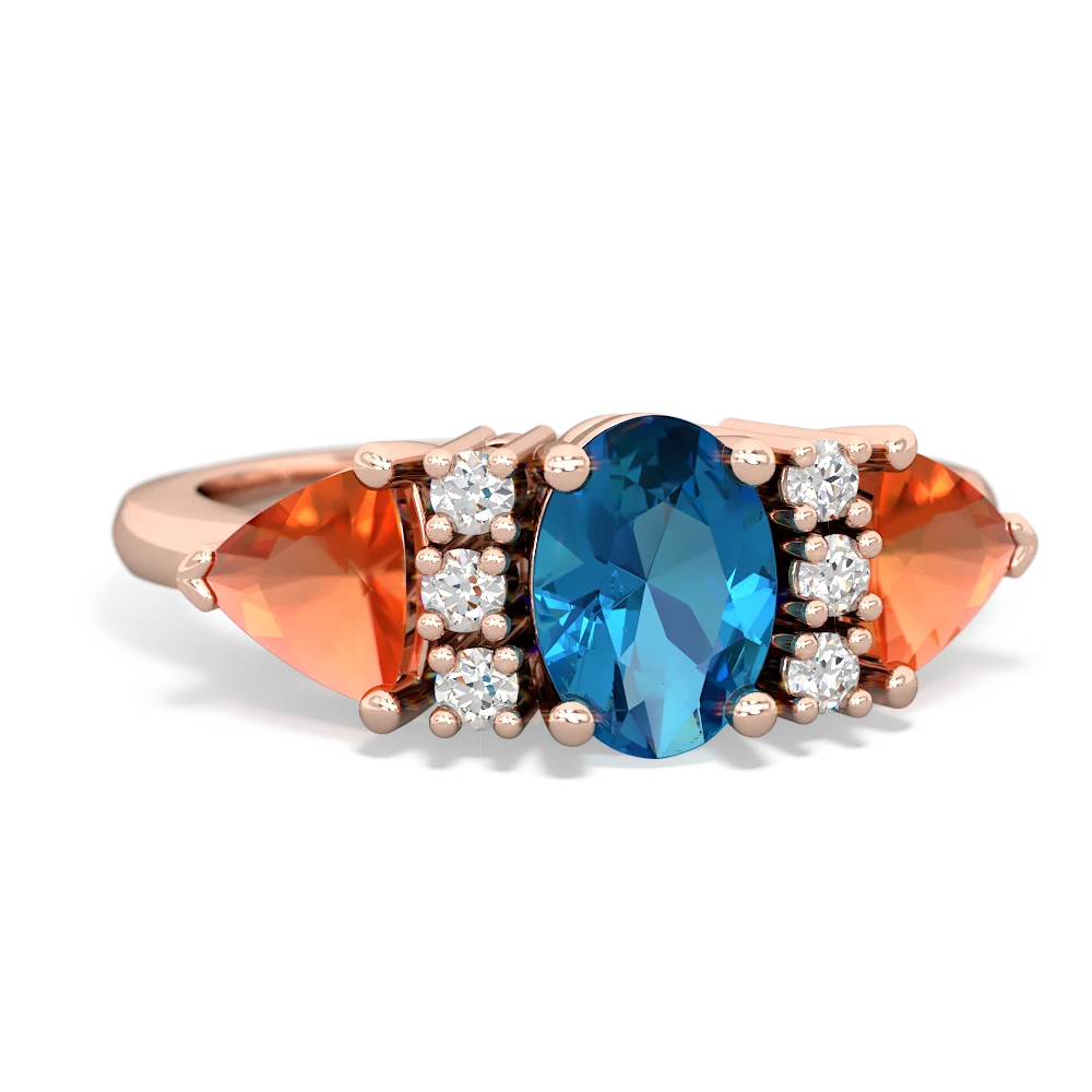 London Topaz Antique Style Three Stone 14K Rose Gold ring R2186