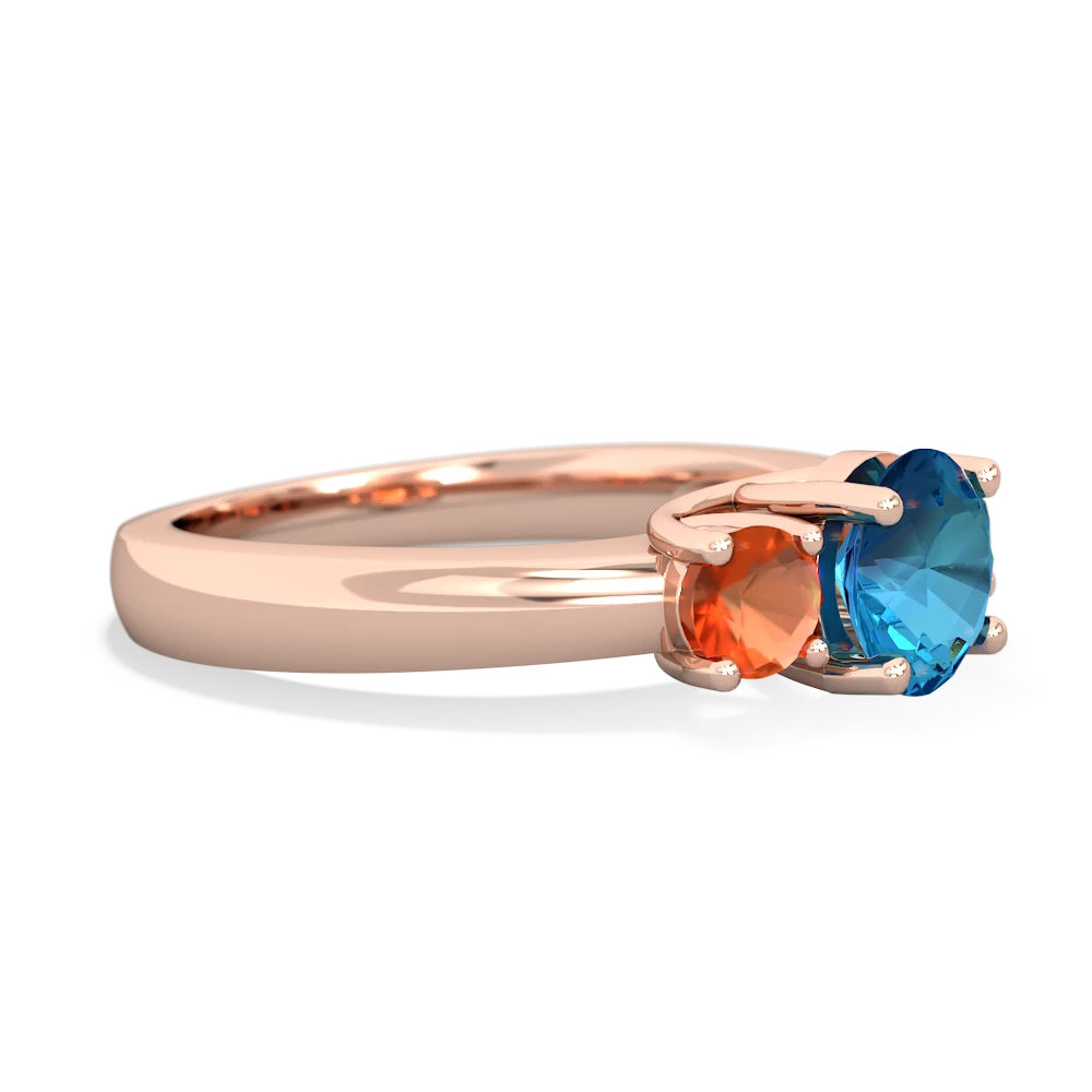 London Topaz Three Stone Round Trellis 14K Rose Gold ring R4018