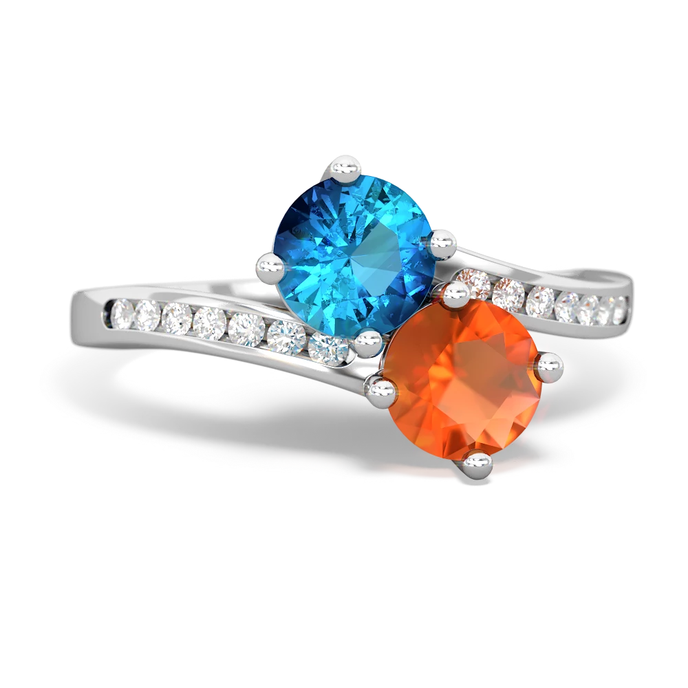 London Topaz Channel Set Two Stone 14K White Gold ring R5303