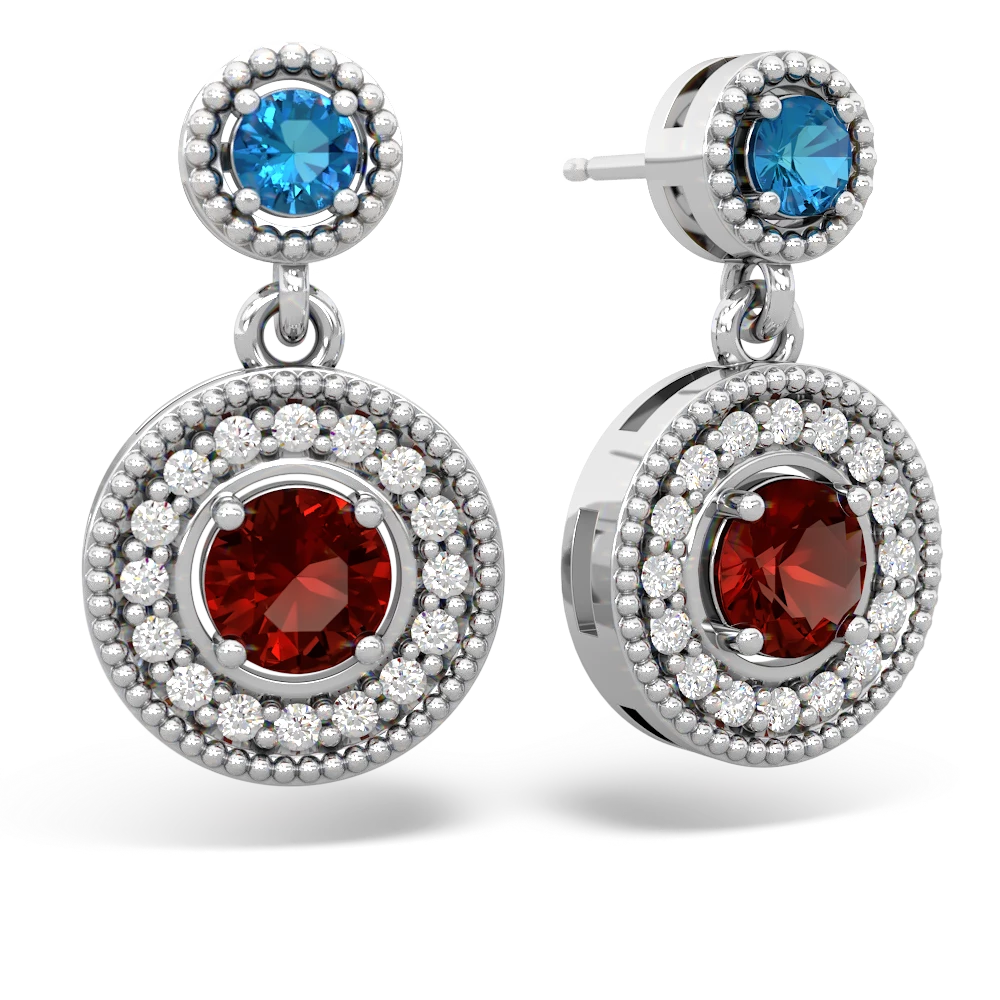 London Topaz Halo Dangle 14K White Gold earrings E5319