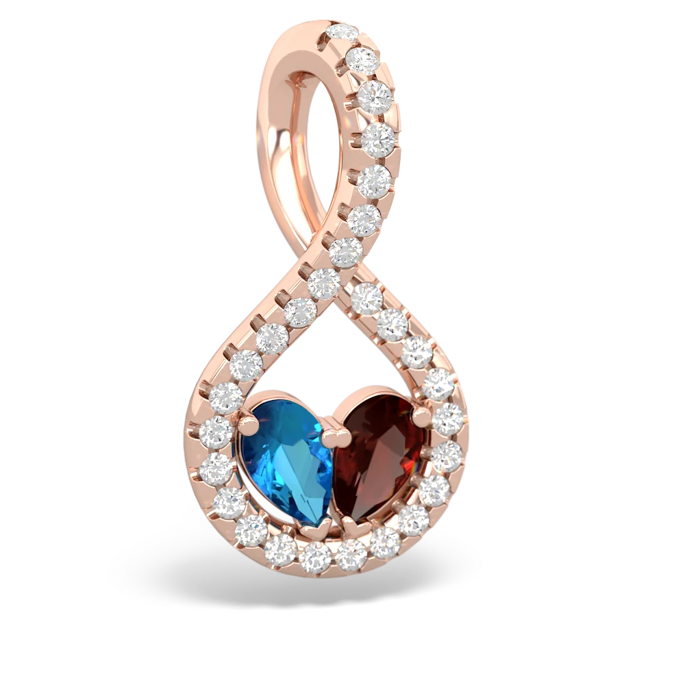 London Topaz Pave Twist 'One Heart' 14K Rose Gold pendant P5360