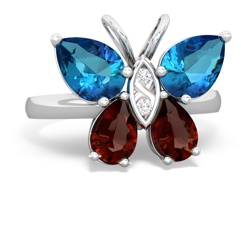 London Topaz Butterfly 14K White Gold ring R2215