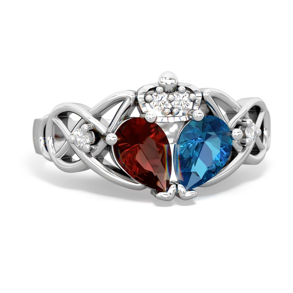 London Topaz 'One Heart' Celtic Knot Claddagh 14K White Gold ring R5322