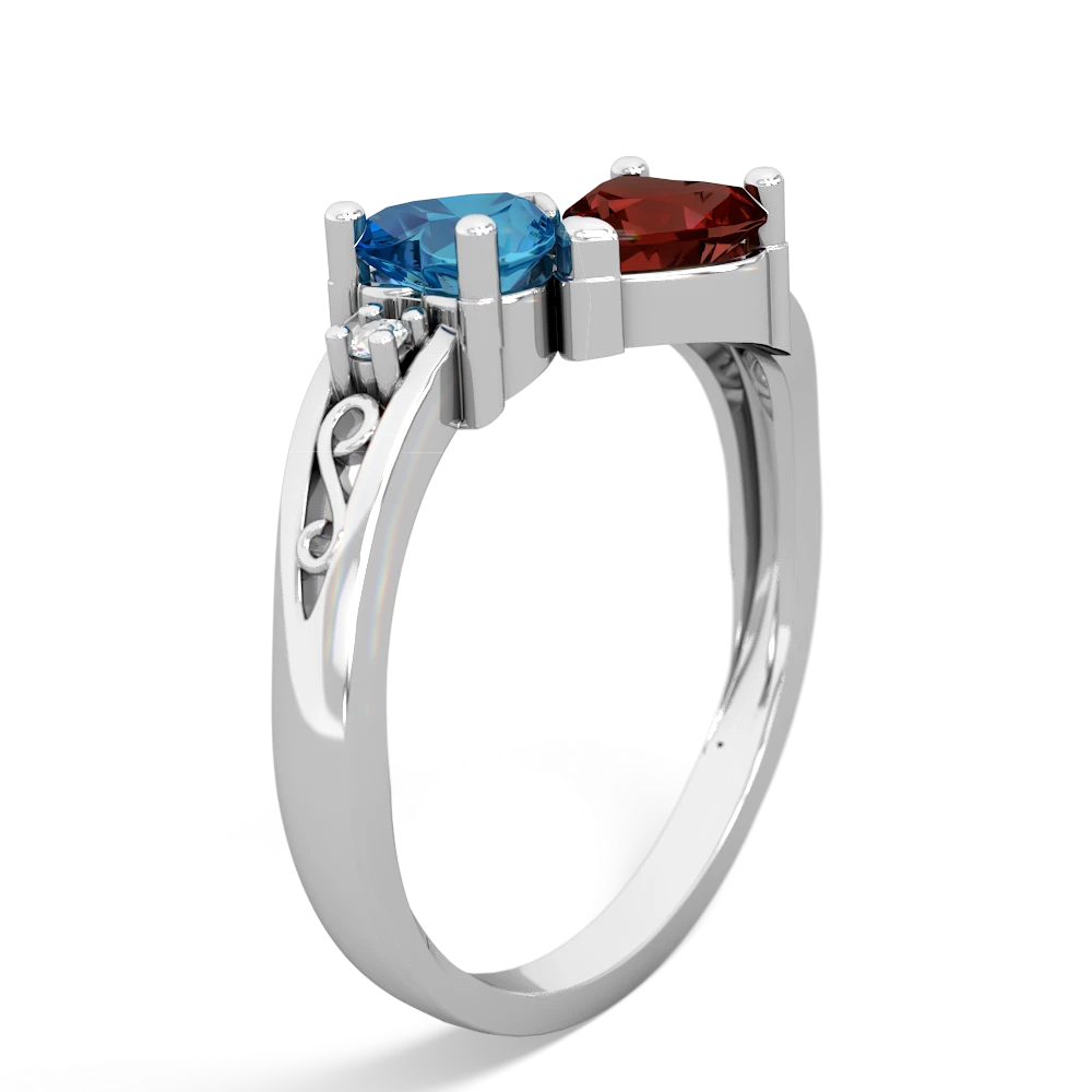 London Topaz Snuggling Hearts 14K White Gold ring R2178