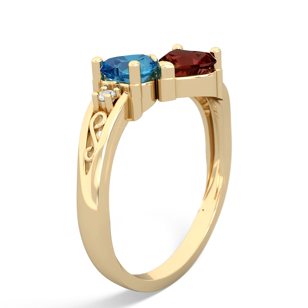 London Topaz Snuggling Hearts 14K Yellow Gold ring R2178