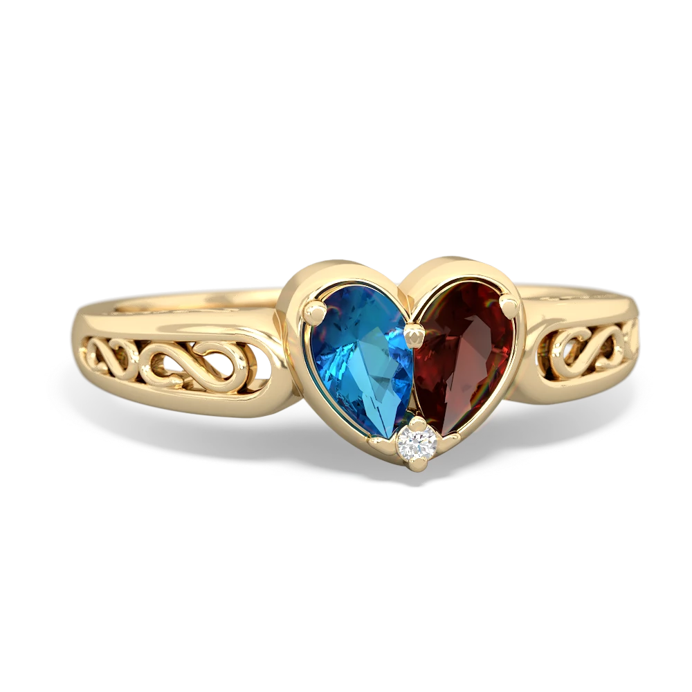 London Topaz Filligree 'One Heart' 14K Yellow Gold ring R5070