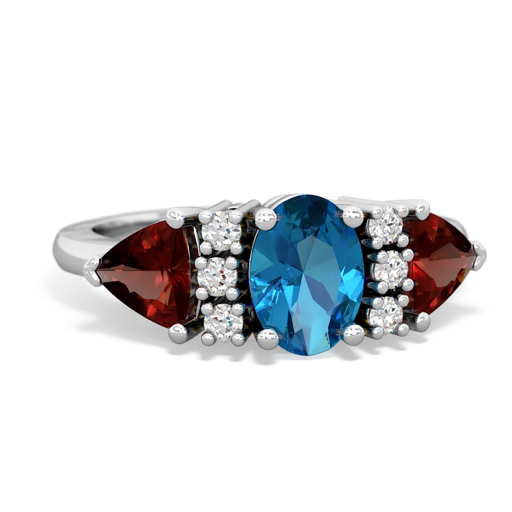 London Topaz Antique Style Three Stone 14K White Gold ring R2186