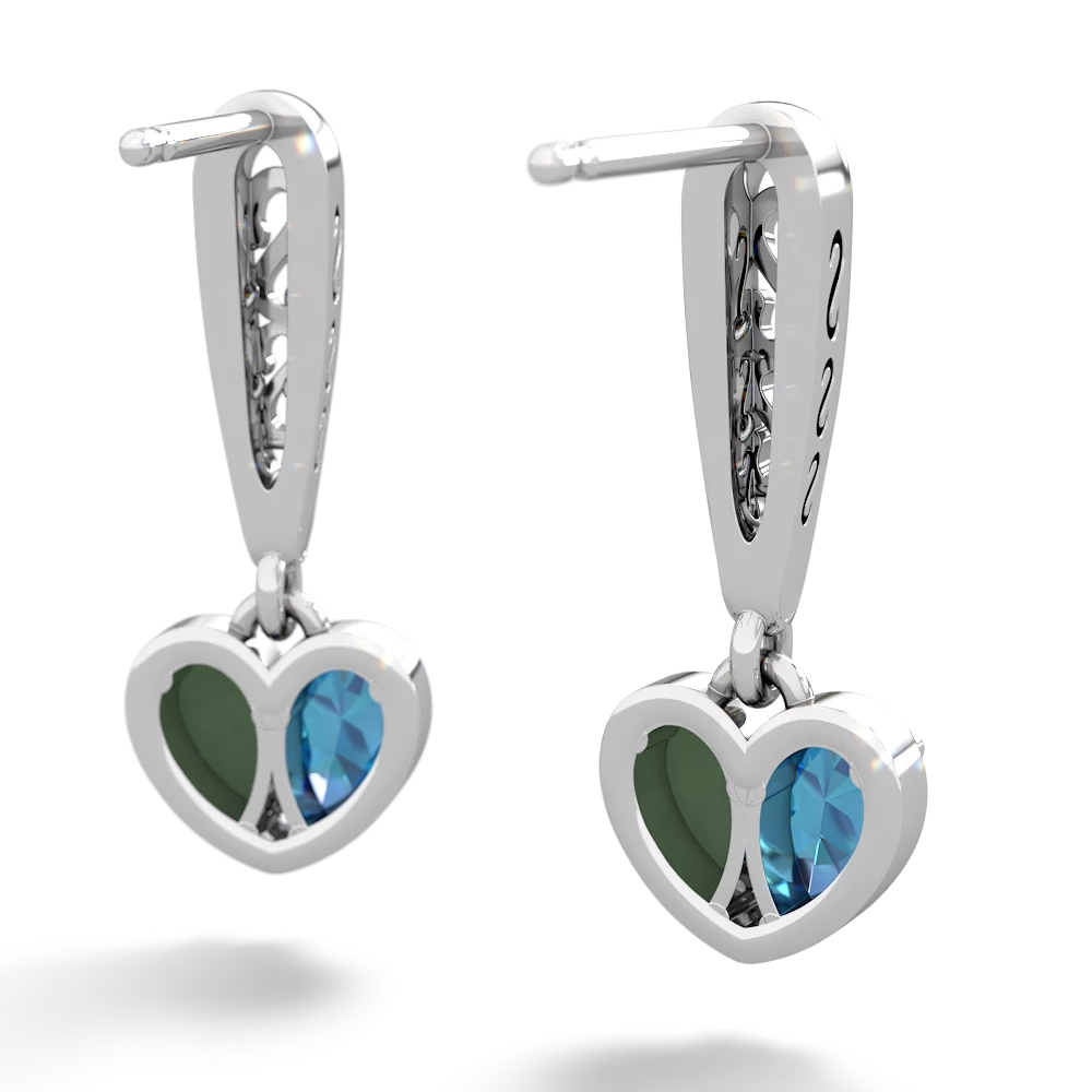 London Topaz Filligree Heart 14K White Gold earrings E5070