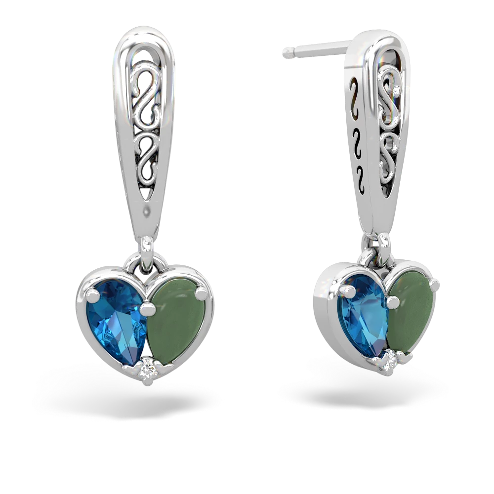 London Topaz Filligree Heart 14K White Gold earrings E5070