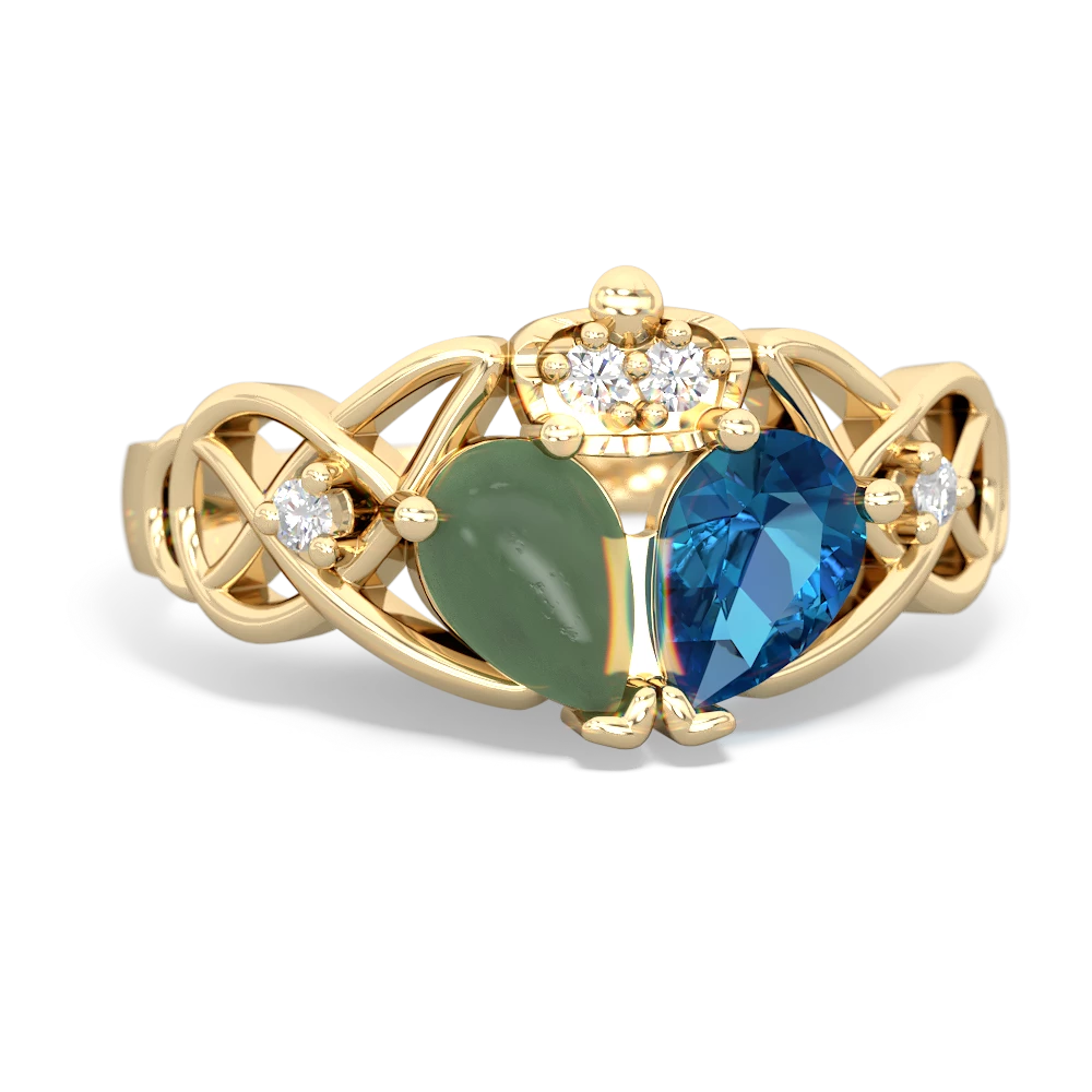 London Topaz 'One Heart' Celtic Knot Claddagh 14K Yellow Gold ring R5322