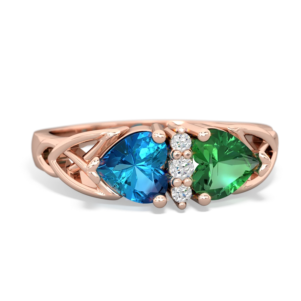 London Topaz Celtic Knot Double Heart 14K Rose Gold ring R5040