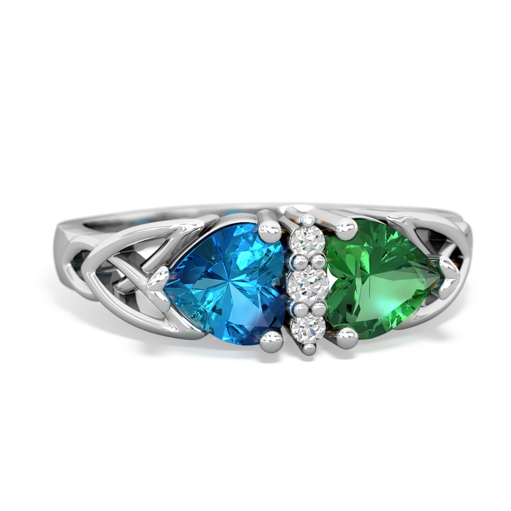 London Topaz Celtic Knot Double Heart 14K White Gold ring R5040