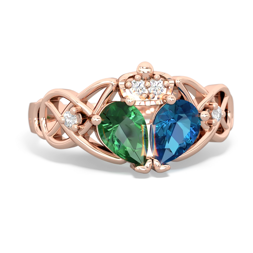 London Topaz 'One Heart' Celtic Knot Claddagh 14K Rose Gold ring R5322