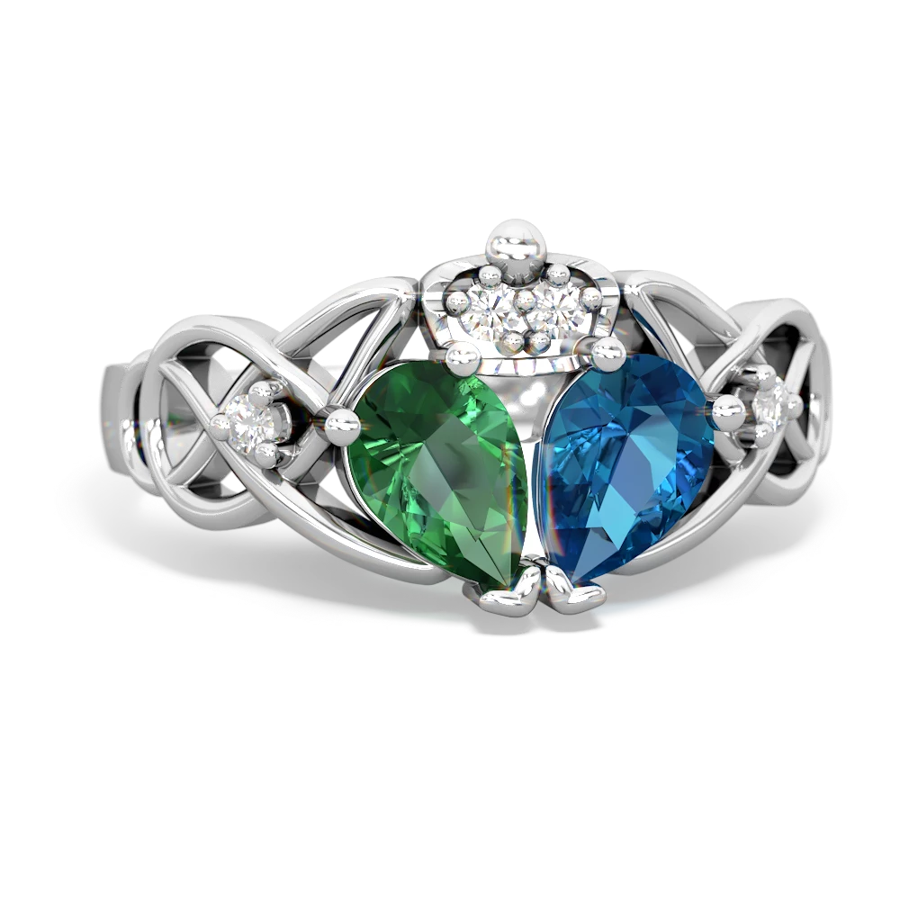 London Topaz 'One Heart' Celtic Knot Claddagh 14K White Gold ring R5322