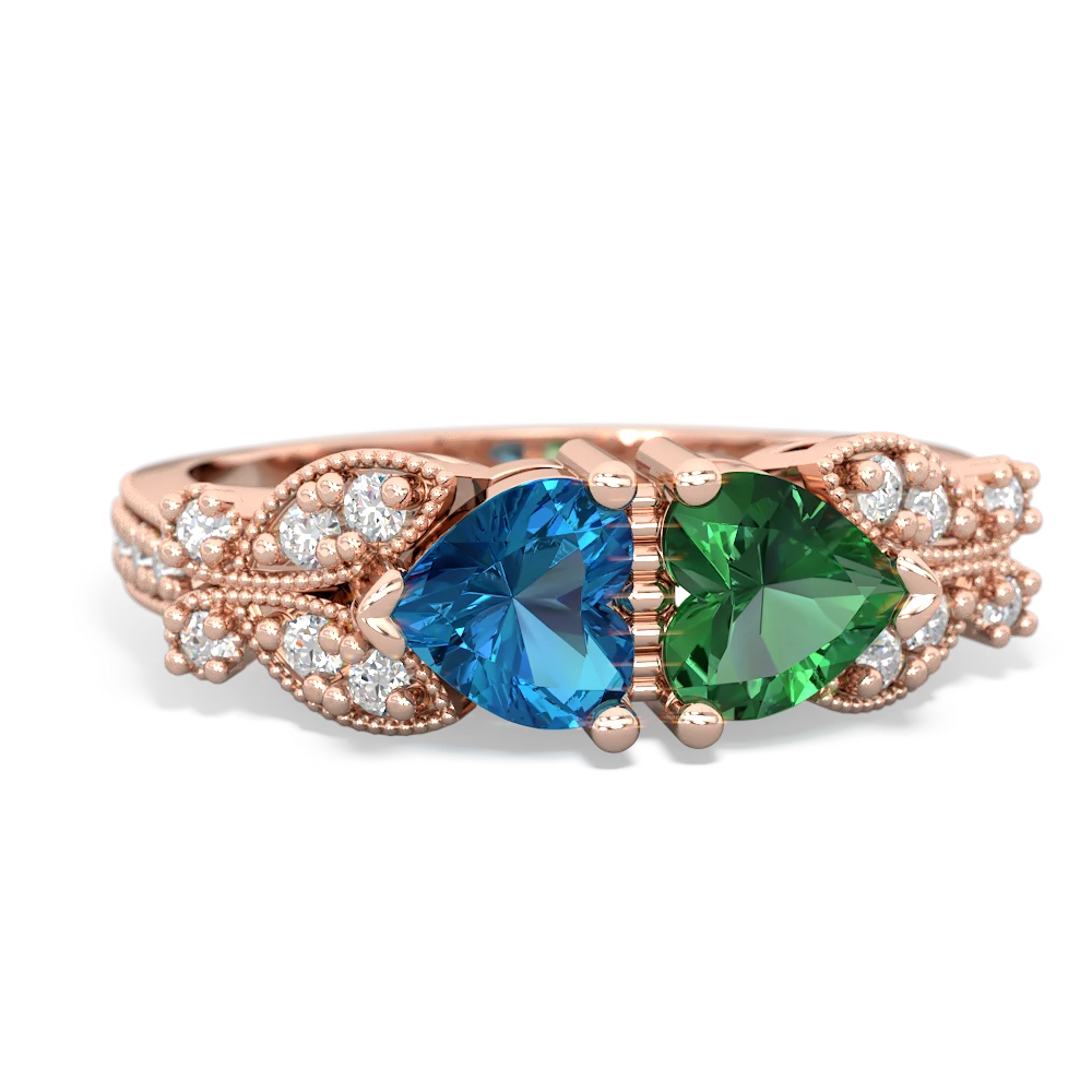 London Topaz Diamond Butterflies 14K Rose Gold ring R5601