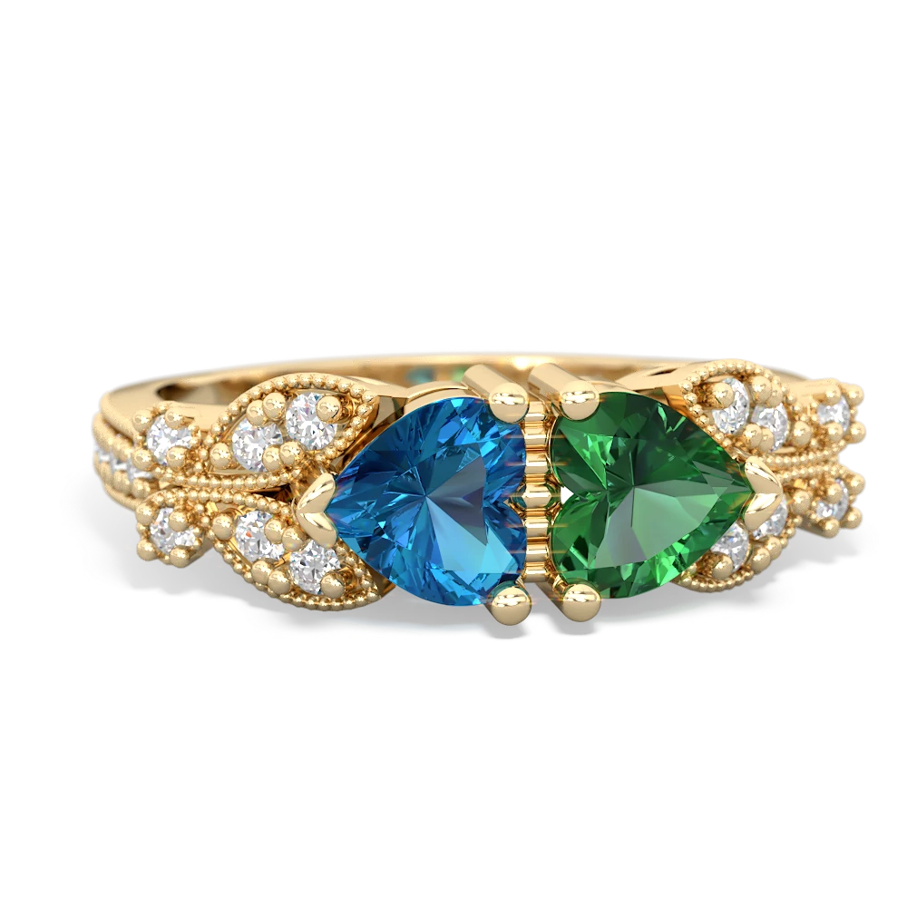 London Topaz Diamond Butterflies 14K Yellow Gold ring R5601