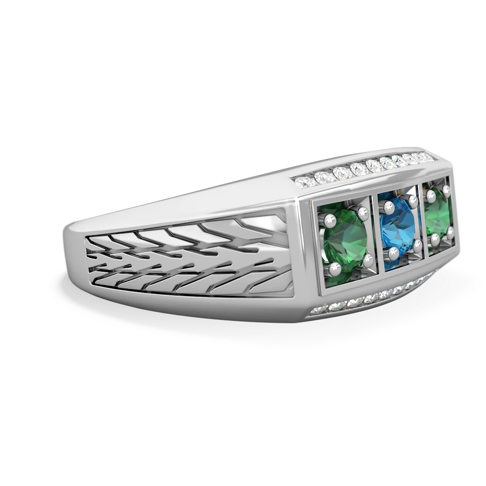 London Topaz Three Stone Tire Tread Men's 14K White Gold ring R0520