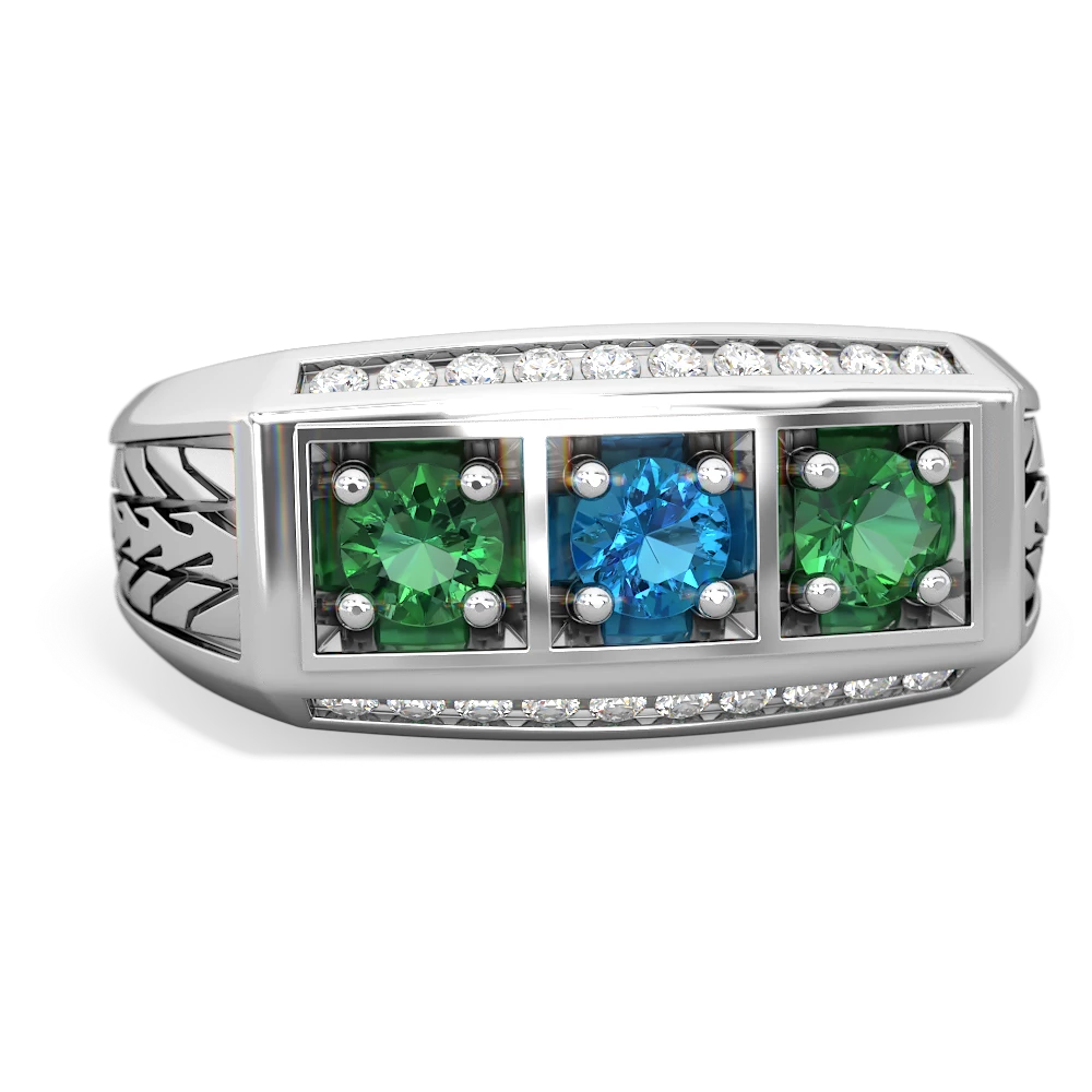 London Topaz Three Stone Tire Tread Men's 14K White Gold ring R0520