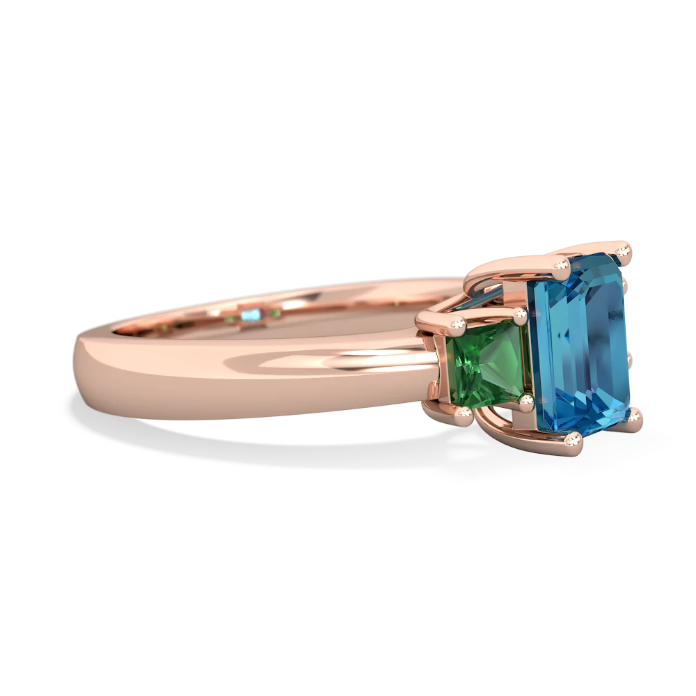 London Topaz Three Stone Emerald-Cut Trellis 14K Rose Gold ring R4021