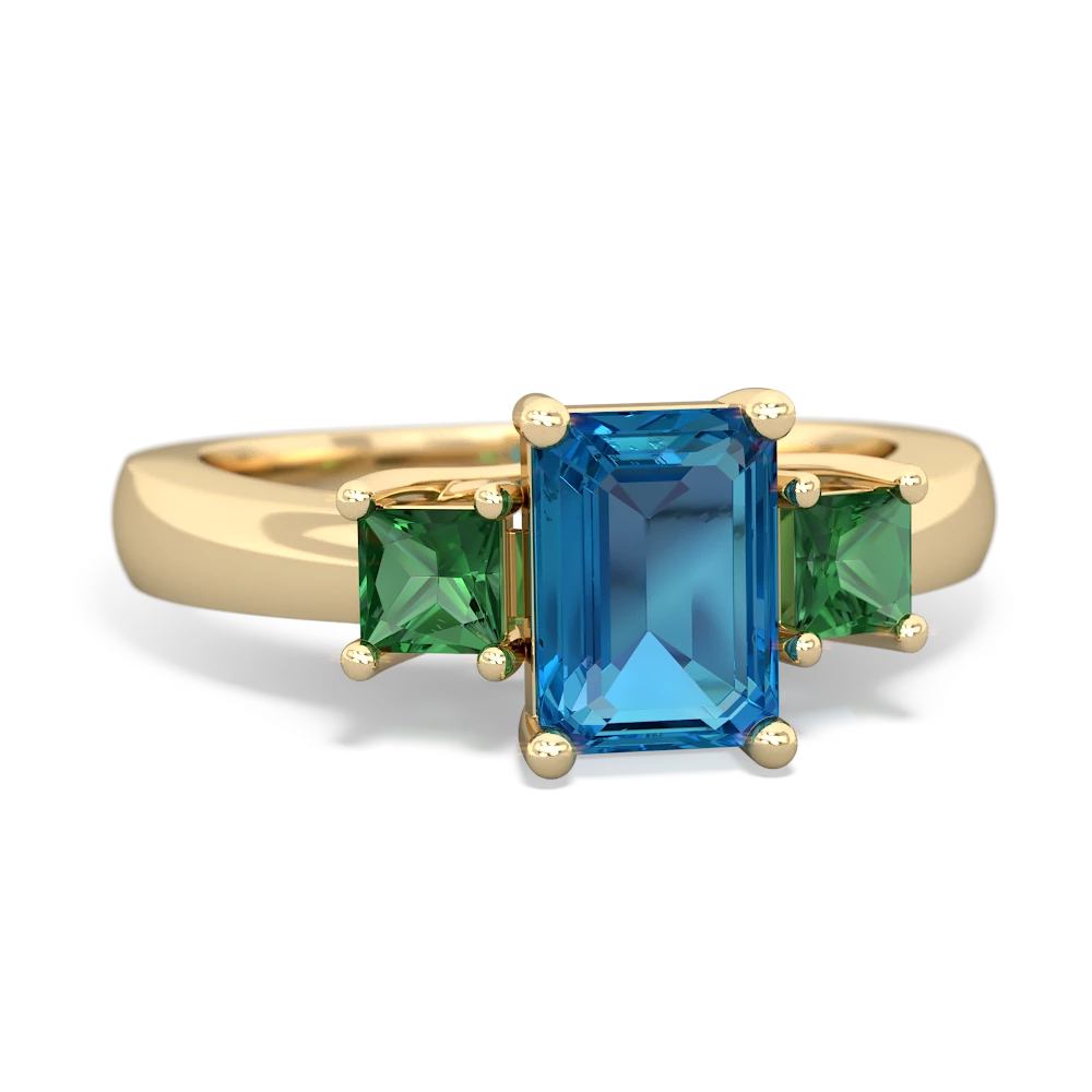 London Topaz Three Stone Emerald-Cut Trellis 14K Yellow Gold ring R4021