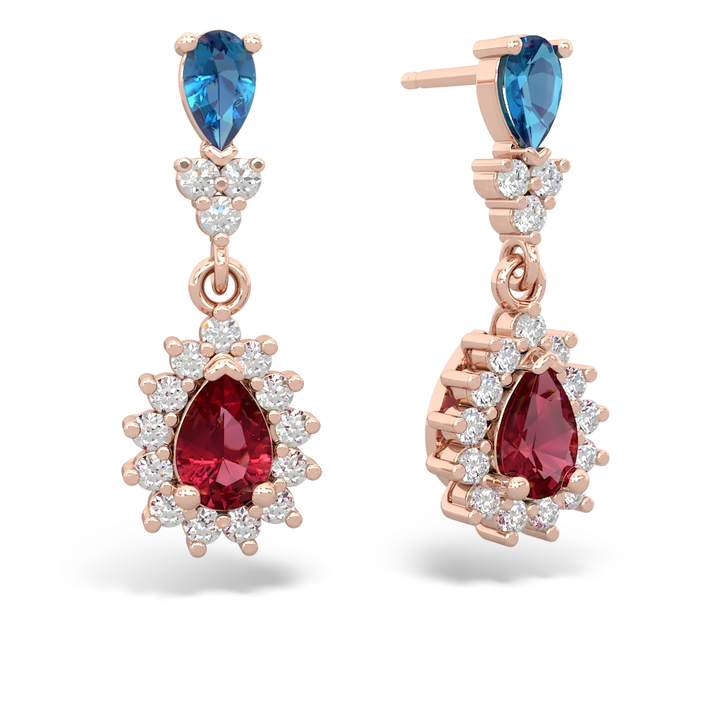 London Topaz Halo Pear Dangle 14K Rose Gold earrings E1882