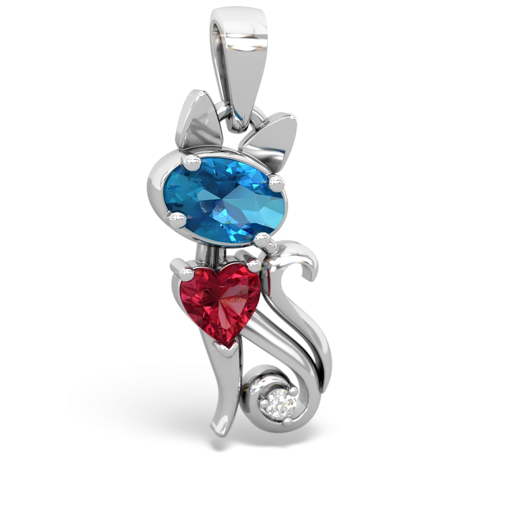 London Topaz Kitten 14K White Gold pendant P5780