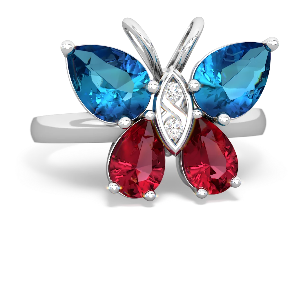 London Topaz Butterfly 14K White Gold ring R2215