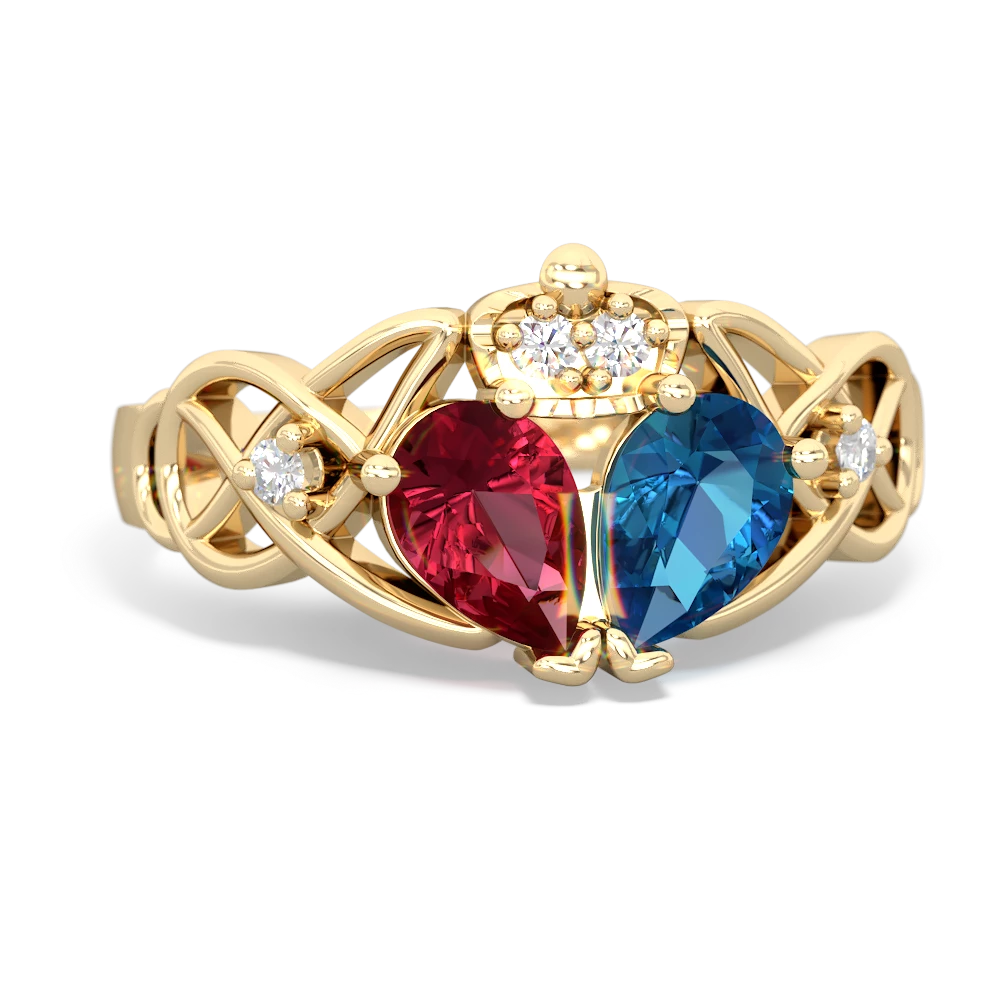 London Topaz 'One Heart' Celtic Knot Claddagh 14K Yellow Gold ring R5322