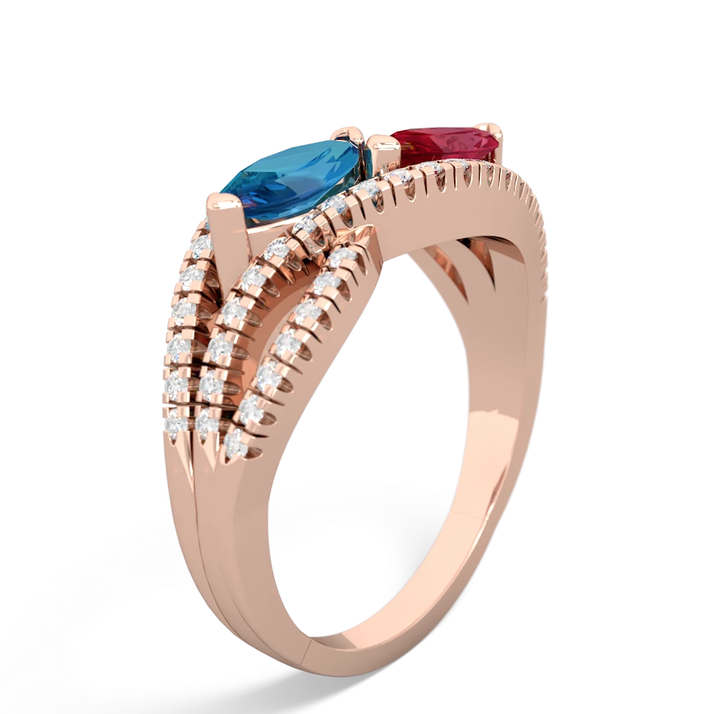 London Topaz Diamond Rivers 14K Rose Gold ring R3070