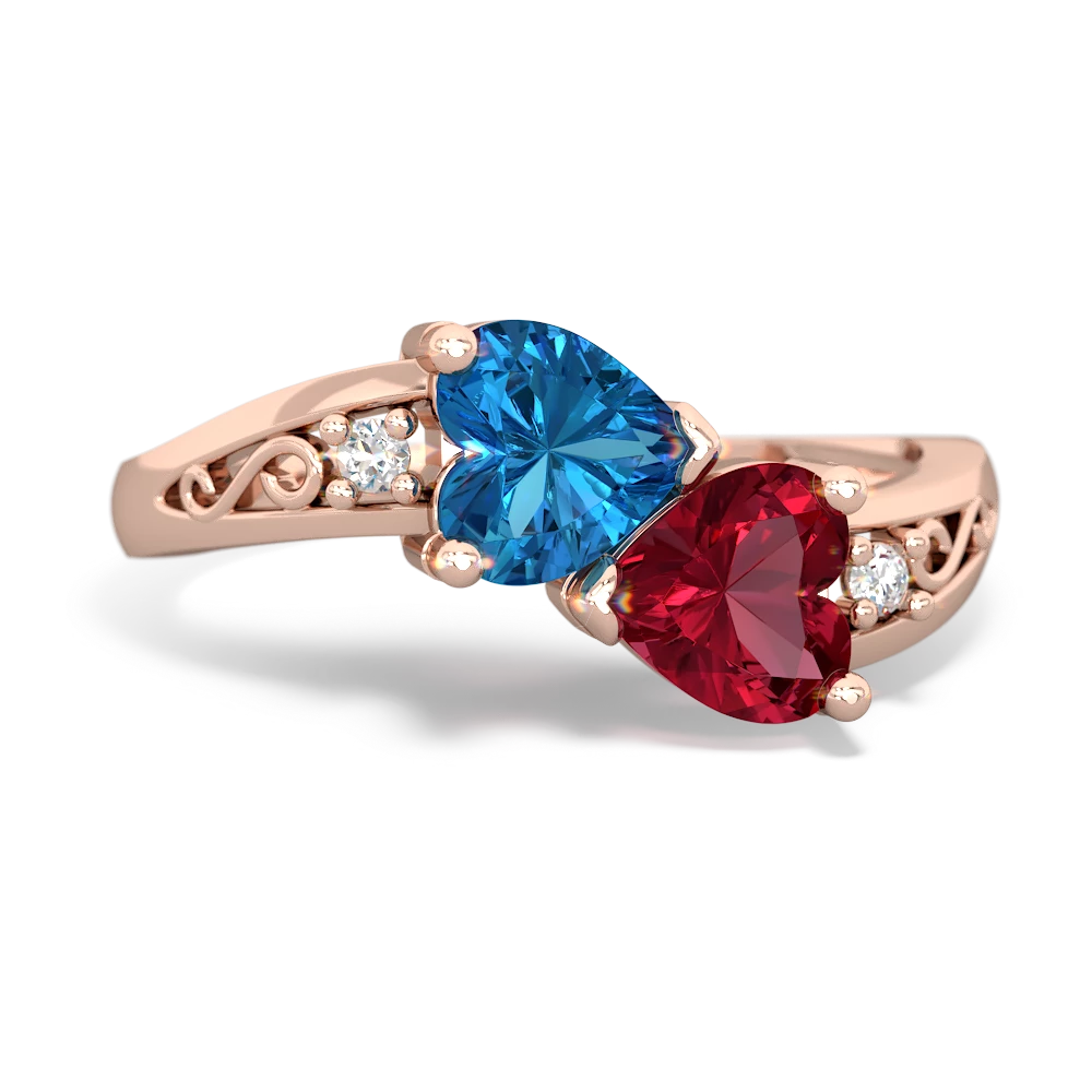 London Topaz Snuggling Hearts 14K Rose Gold ring R2178