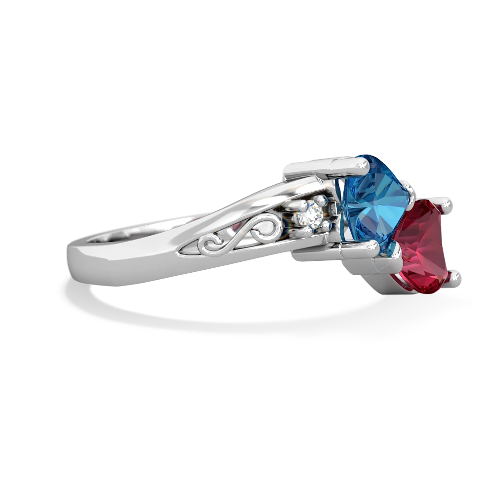 London Topaz Snuggling Hearts 14K White Gold ring R2178