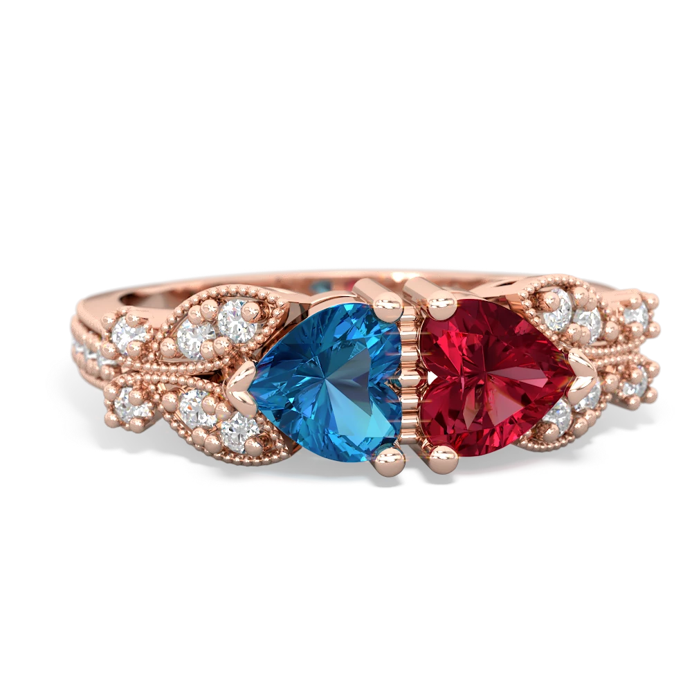 London Topaz Diamond Butterflies 14K Rose Gold ring R5601