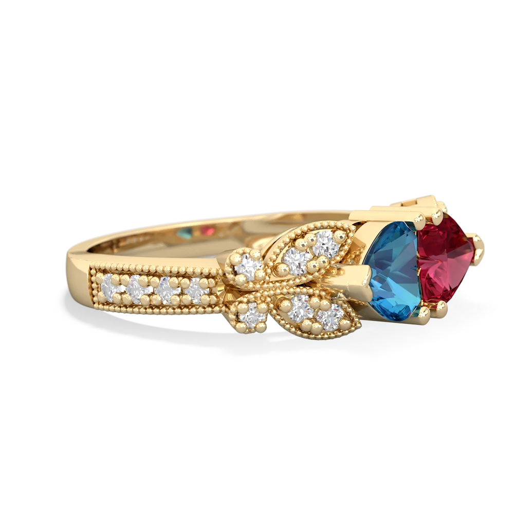 London Topaz Diamond Butterflies 14K Yellow Gold ring R5601